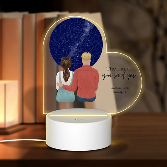 The night we met - Pencil style back-Personalized Heart-Shaped Acrylic Light Board with Base