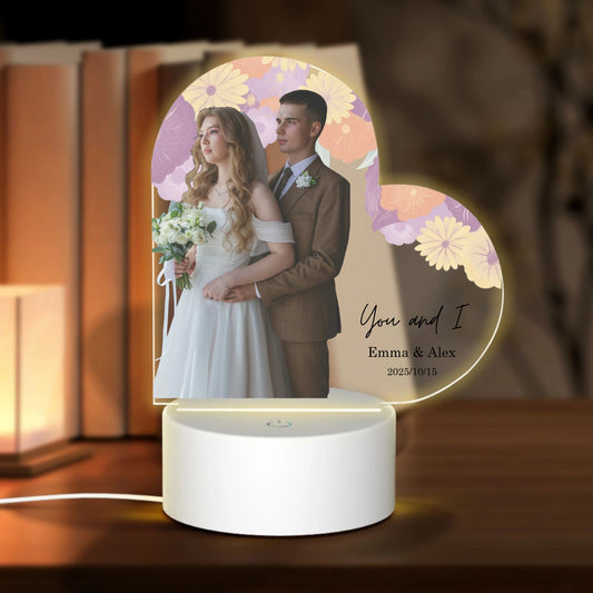 Officially married -Personalized Heart-Shaped Acrylic Light Board with Base