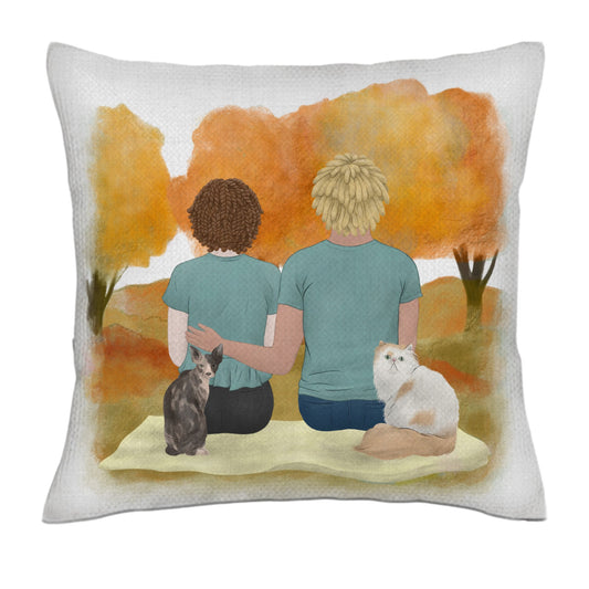 You, me and the cats - Autumn back- Linen Pillowcase + Pillow Insert Set