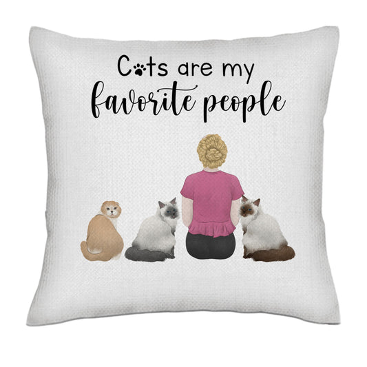 Cats are my favorite people (Woman / B- Linen Pillowcase + Pillow Insert Set
