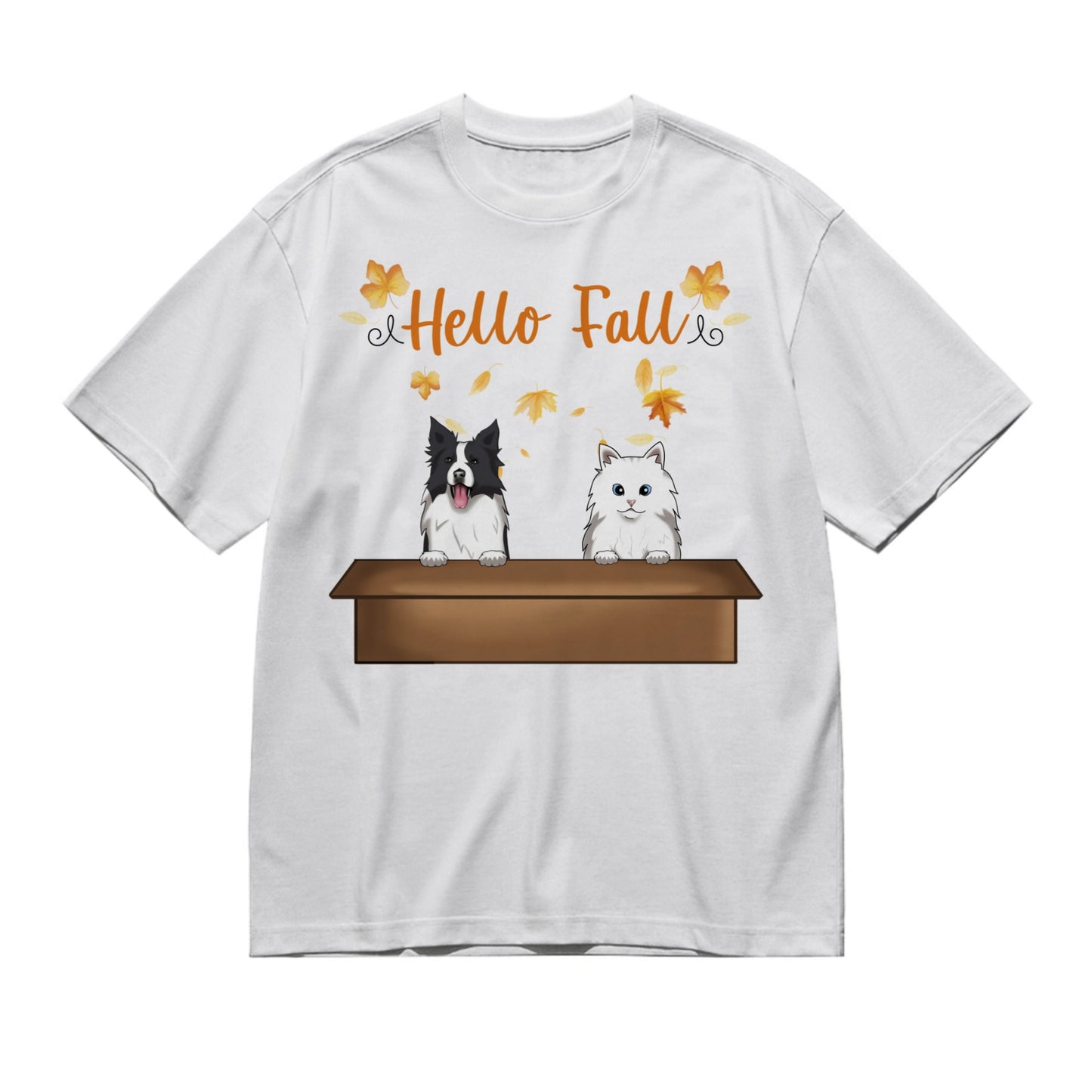 Hello fall - Dogs and cats frontal-200g High-Quality 100% Cotton T-Shirt with Heat Transfer Printing