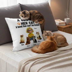 A Girl And Her Cat- Linen Pillowcase + Pillow Insert Set