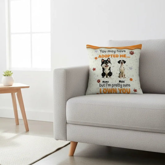 Funny Dog Lover Gift Linen Pillow with Insert - "I Own You" Quote - Personalized Pet Names - Premium Pillowcase Set