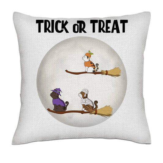 Trick or Treat - Full color side face - Cats- Linen Pillowcase + Pillow Insert Set