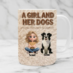 Personalized Dog Mom Mug - Custom Girl and Her Dogs Ceramic Coffee Cup - Unique Pet Lover Gift