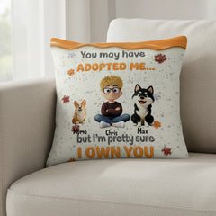 Personalized "I Own You" Dog Pillow - Custom Linen Throw Pillow with Names & Breeds