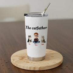 Personalized The Catfather 20oz Tumbler - Custom Cat Dad Gift (Up to 4 Cats)