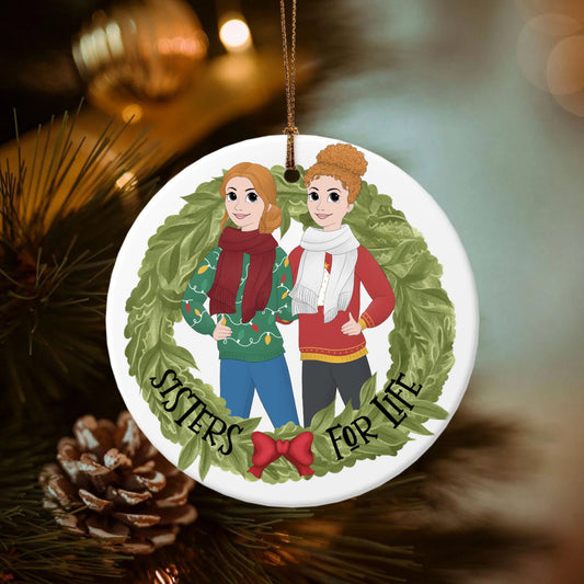 Sisters for life-Double-Sided Ceramic Round Pendant (Multiple Sizes Available)