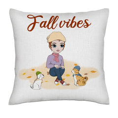 Fall vibes - Full color side face - Dogs and cats - Linen Pillowcase + Pillow Insert Set
