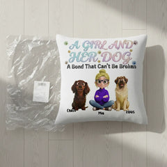 Custom Dog & Girl Linen Pillowcase - Up to 4 Dogs - Personalized Gift for Dog Lovers