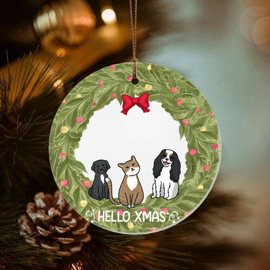 Hello Xmas - Pets (kawaii frontal) -Double-Sided Ceramic Round Pendant (Multiple Sizes Available)