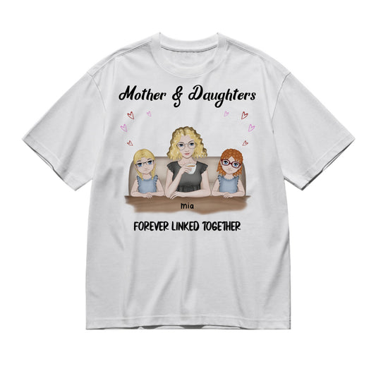 Mother and daughter forever linked together -  Woman and 1/4 girls - Full color frontal-200g High-Quality 100% Cotton T-Shirt with Heat Transfer Printing