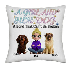 Custom Dog & Girl Linen Pillowcase - Up to 4 Dogs - Personalized Gift for Dog Lovers