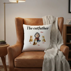 The Catfather Personalized Pillow - Custom Cat Dad Gift - Select Skin, Hair & Up to 4 Cats