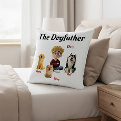 Custom Linen Dog Pillow - "The DogFather" Personalized Pet Throw Cushion - Premium Linen Fabric Gift for Dog Lovers