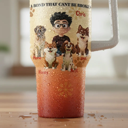 The "A Man and His Dogs" Custom 40oz Tumbler with Handle - Fits Car Cup Holders & Keeps Ice for Hours