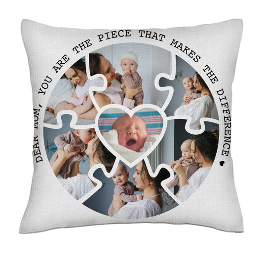 Mom, you are the piece that makes the difference - photos (circle)- Linen Pillowcase + Pillow Insert Set