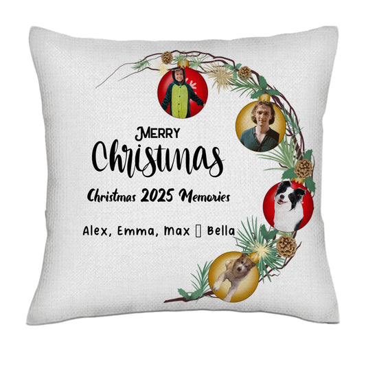 Merry Christmas - Ornaments photo- Linen Pillowcase + Pillow Insert Set