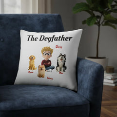 Custom Linen Dog Pillow - "The DogFather" Personalized Pet Throw Cushion - Premium Linen Fabric Gift for Dog Lovers