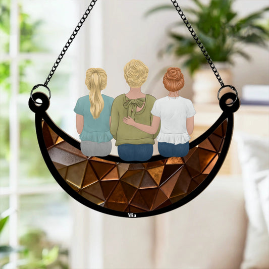 The best mom is sitting on the moon-Personalized Custom Window Hangings