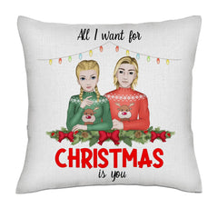 All I want for Christmas is you - Full color frontal - Couple- Linen Pillowcase + Pillow Insert Set