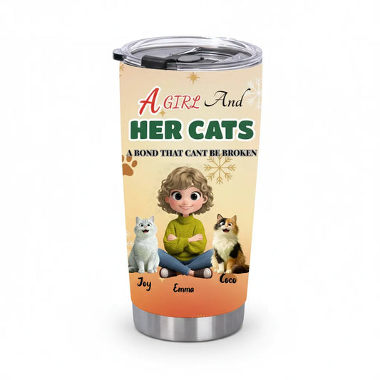 "A Girl And Her Cats" Personalized Tumbler | Custom Cat Mom Gift for Pet Lovers (20oz)