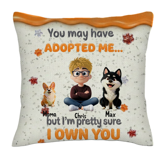 Personalized "I Own You" Dog Pillow - Custom Linen Throw Pillow with Names & Breeds
