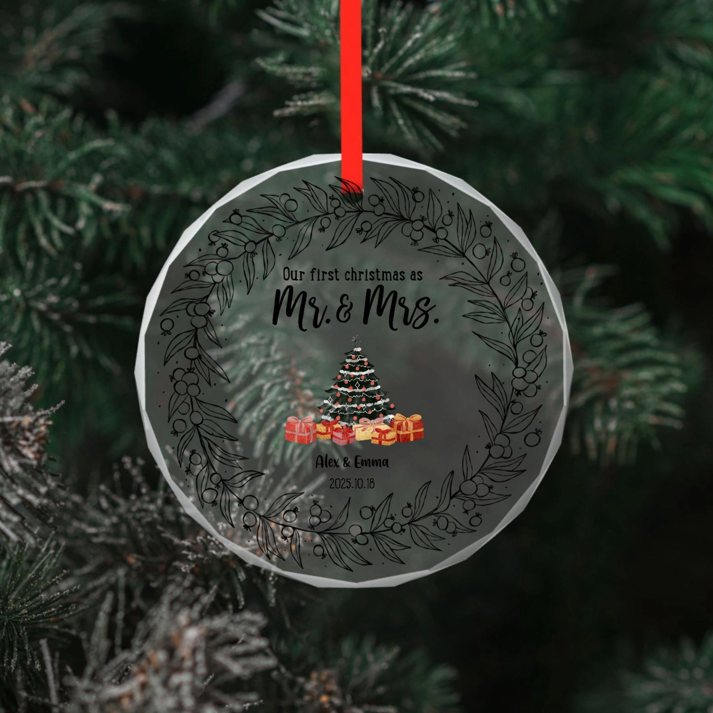 Our first christmas as partners - Text only-Personalized Custom Round Glass Pendant