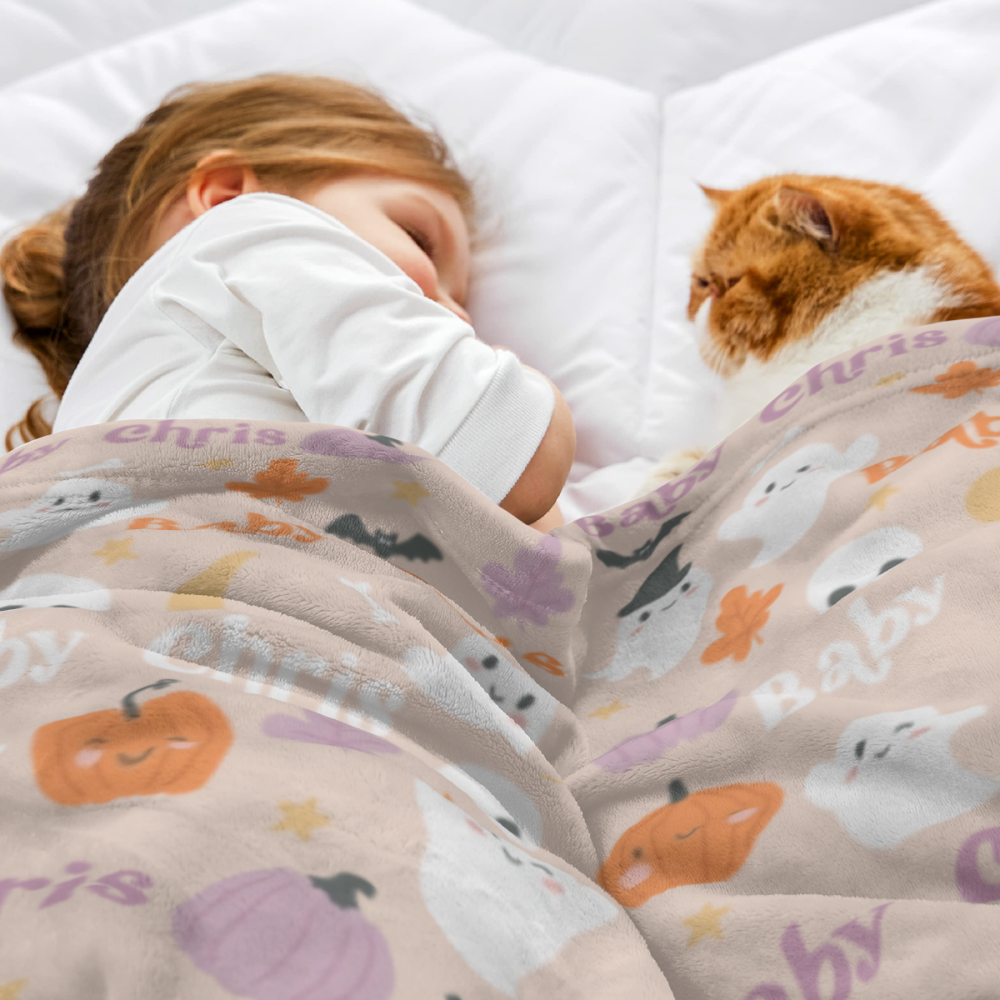 Cute Halloween Name Pattern Write your name-Personalized 280g Flannel Blanket 30×40 inches