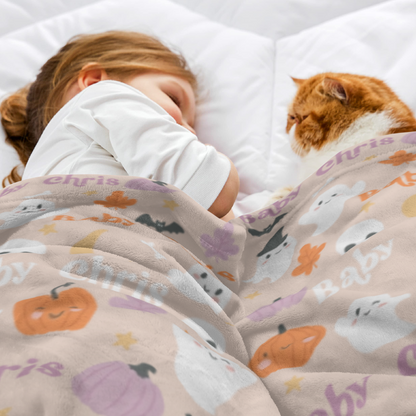 Cute Halloween Name Pattern Write your name-Personalized 280g Flannel Blanket 30×40 inches