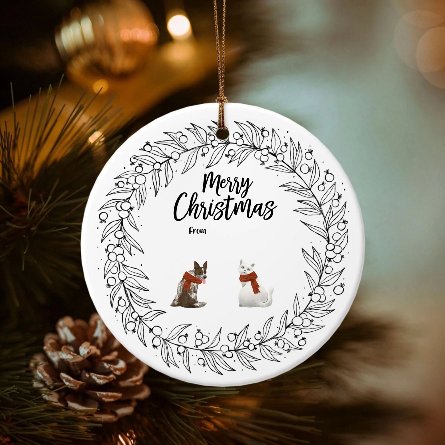 Merry christmas - Pencil style back pets cloned-Double-Sided Ceramic Round Pendant (Multiple Sizes Available)