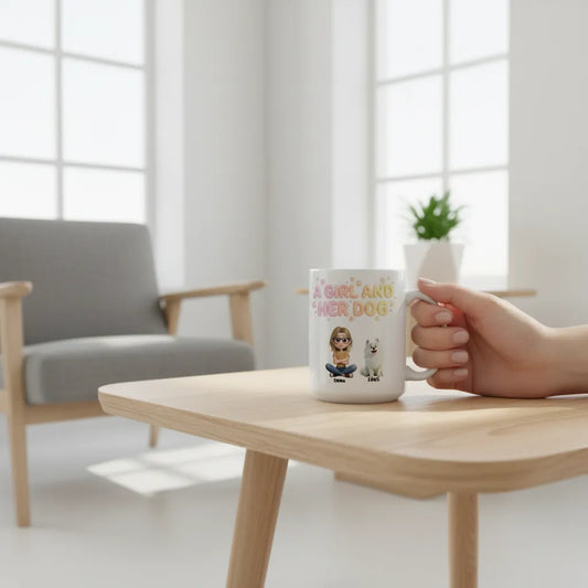 Personalized "A Girl and Her Dog" Coffee Mug - Custom Dog Mom Gift (11oz & 15oz)