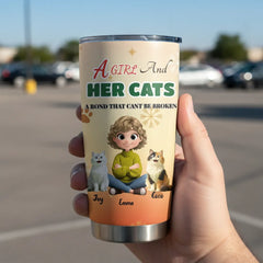 "A Girl And Her Cats" Personalized Tumbler | Custom Cat Mom Gift for Pet Lovers (20oz)
