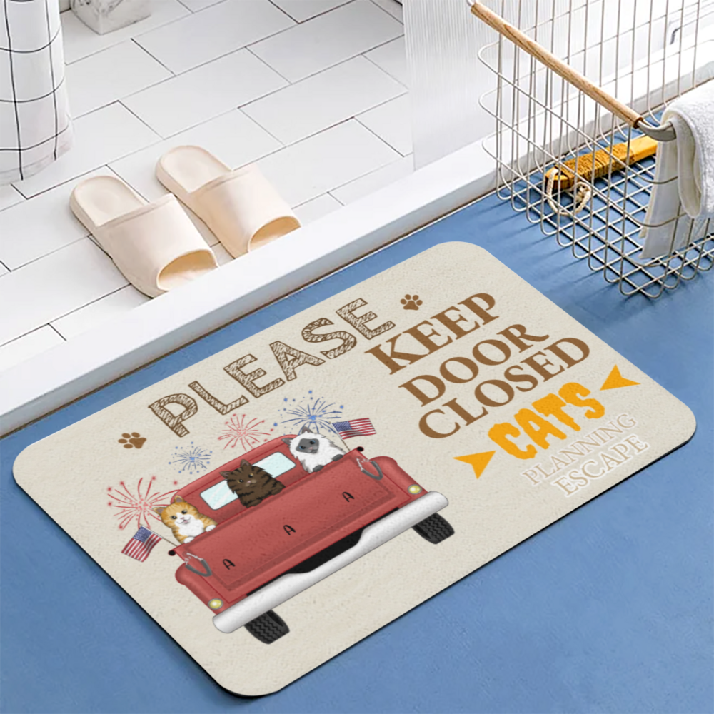 Cats Planning Escape Truck-Premium Custom Diatomaceous Earth Door Mat | Made in USA