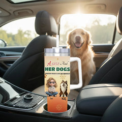 The "A Girl and Her Dogs" Custom 40oz Tumbler with Handle - Fits Car Cup Holders & Keeps Ice for Hours