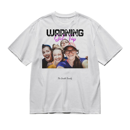 Warning Girls Trip in progress - Photos -200g High-Quality 100% Cotton T-Shirt with Heat Transfer Printing