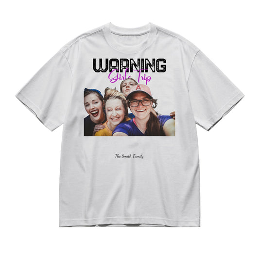 Warning Girls Trip in progress - Photos -200g High-Quality 100% Cotton T-Shirt with Heat Transfer Printing