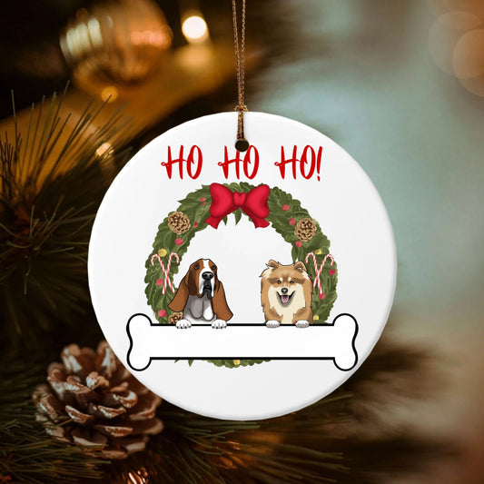 HO HO HO! (Dogs frontal)-Double-Sided Ceramic Round Pendant (Multiple Sizes Available)