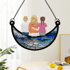 The best mom is sitting on the moon-Personalized Custom Window Hangings