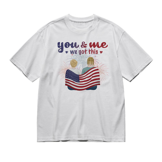 You & me - 4th of july - Back pencil (sitting)-200g High-Quality 100% Cotton T-Shirt with Heat Transfer Printing
