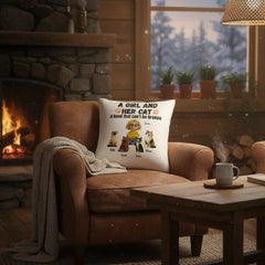 A Girl And Her Cat- Linen Pillowcase + Pillow Insert Set