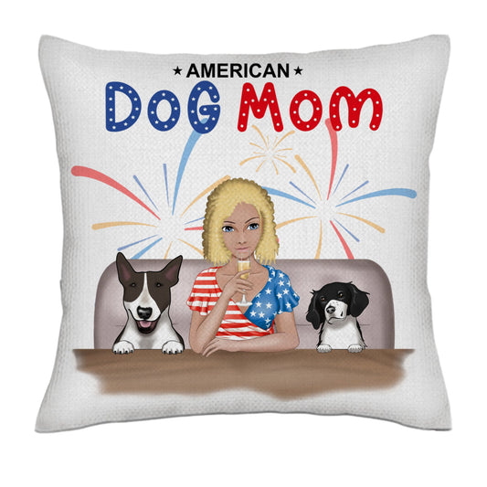 American Dog Mom - Full Color frontal 1/4 dogs- Linen Pillowcase + Pillow Insert Set