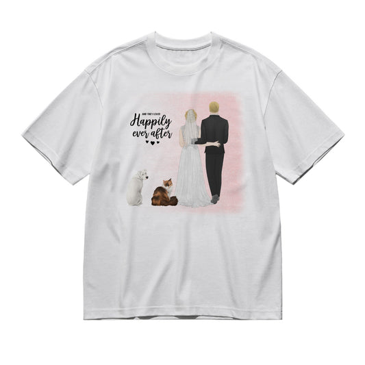 You, me & the pets - wedding Back pencil standing-200g High-Quality 100% Cotton T-Shirt with Heat Transfer Printing
