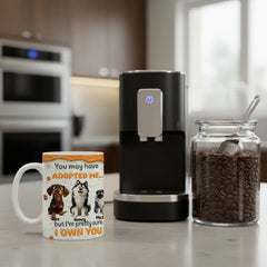 Funny Dog Coffee Mug with Custom Names - "I Own You" Quote - 11oz & 15oz Ceramic Cup for Dog Dad & Mom