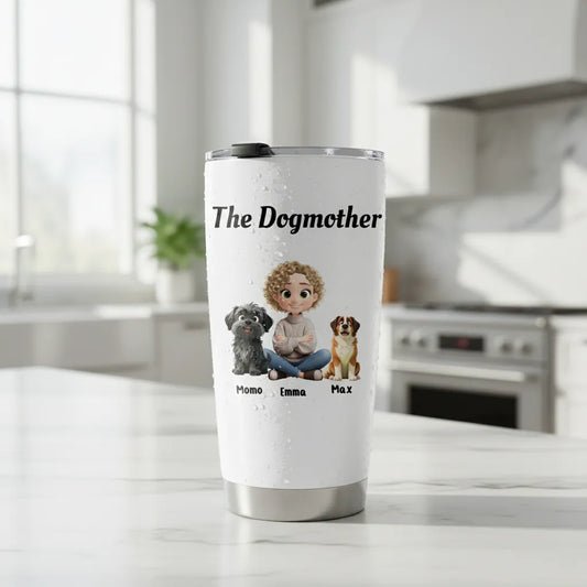 Personalized "The Dogmother" 20oz Tumbler - Custom Mom Avatar & Up to 4 Dogs (304 Stainless Steel)