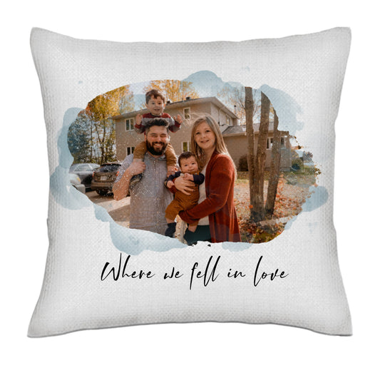 Bless this family - watercolor- Linen Pillowcase + Pillow Insert Set