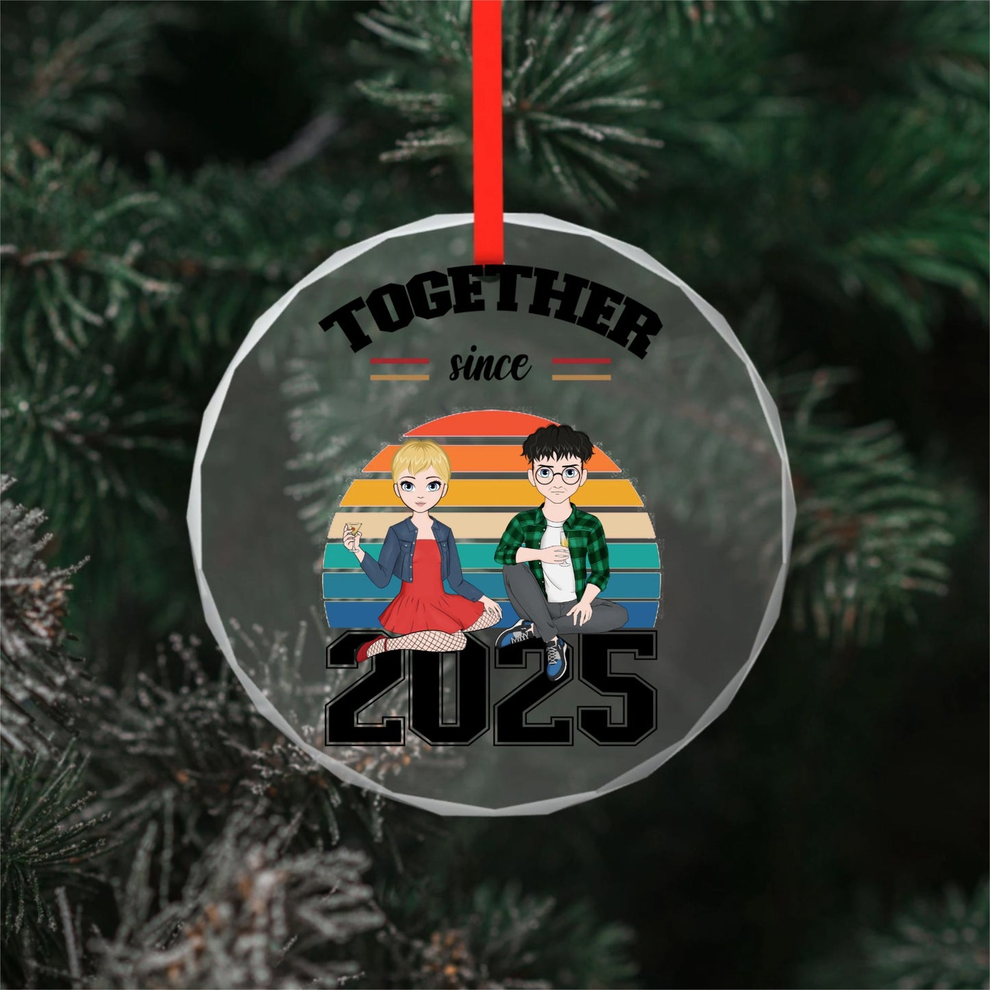 Together since - Doll style couple-Personalized Custom Round Glass Pendant