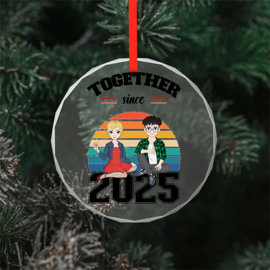 Together since - Doll style couple-Personalized Custom Round Glass Pendant