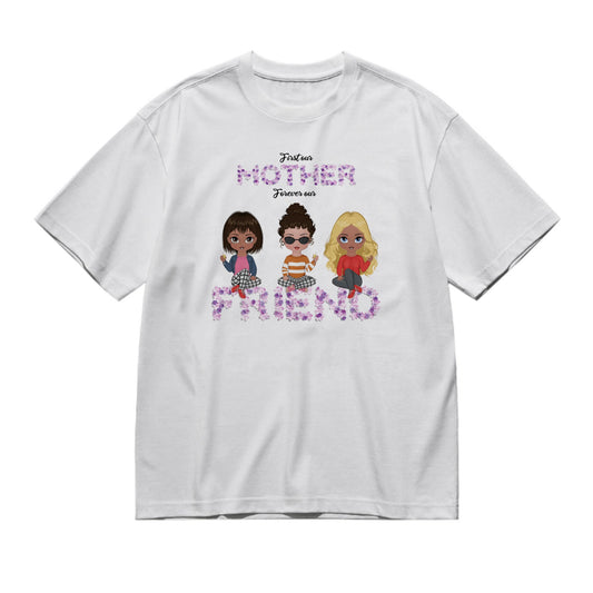 First my mother forever my friend - Chibi style (Circle) -200g High-Quality 100% Cotton T-Shirt with Heat Transfer Printing