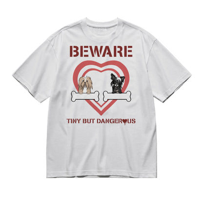 Beware! Tiny but dangerous (Dogs Frontal)-200g High-Quality 100% Cotton T-Shirt with Heat Transfer Printing